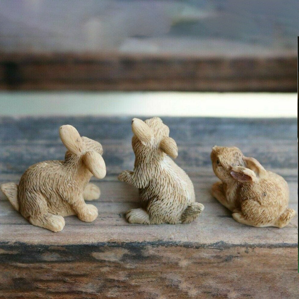Rabbit Family - Set of 3 Miniature Rabbit Figurines - Rear View