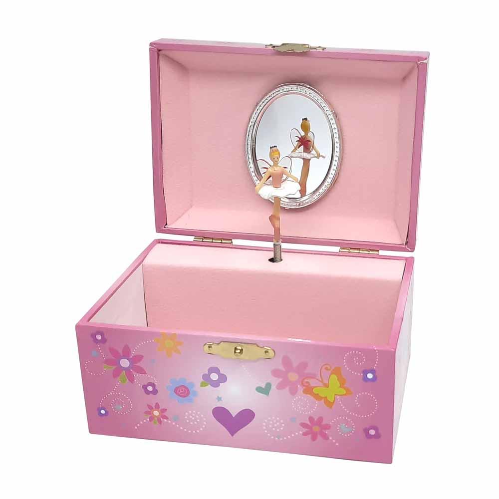 Rainbow Unicorn Jewellery Box with Lid open showing dancing fairy mechanism