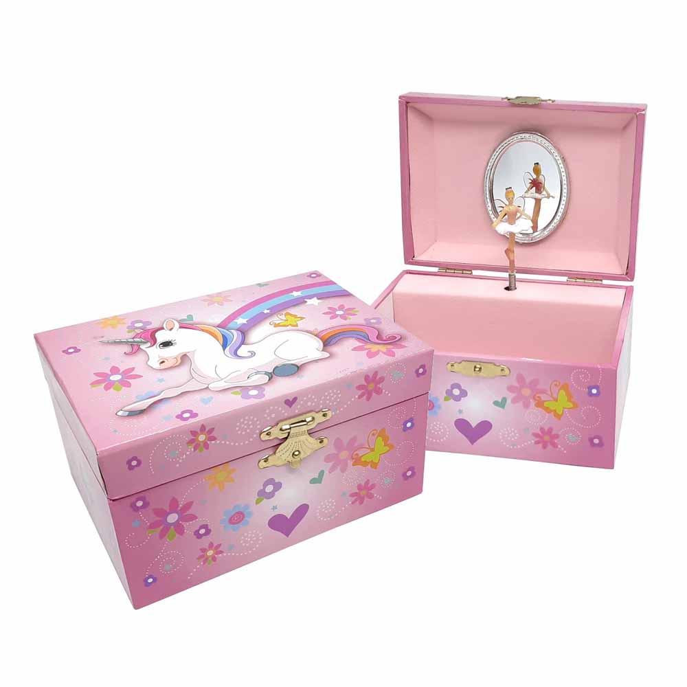 Rainbow Unicorn Jewellery Box, shown open and closed