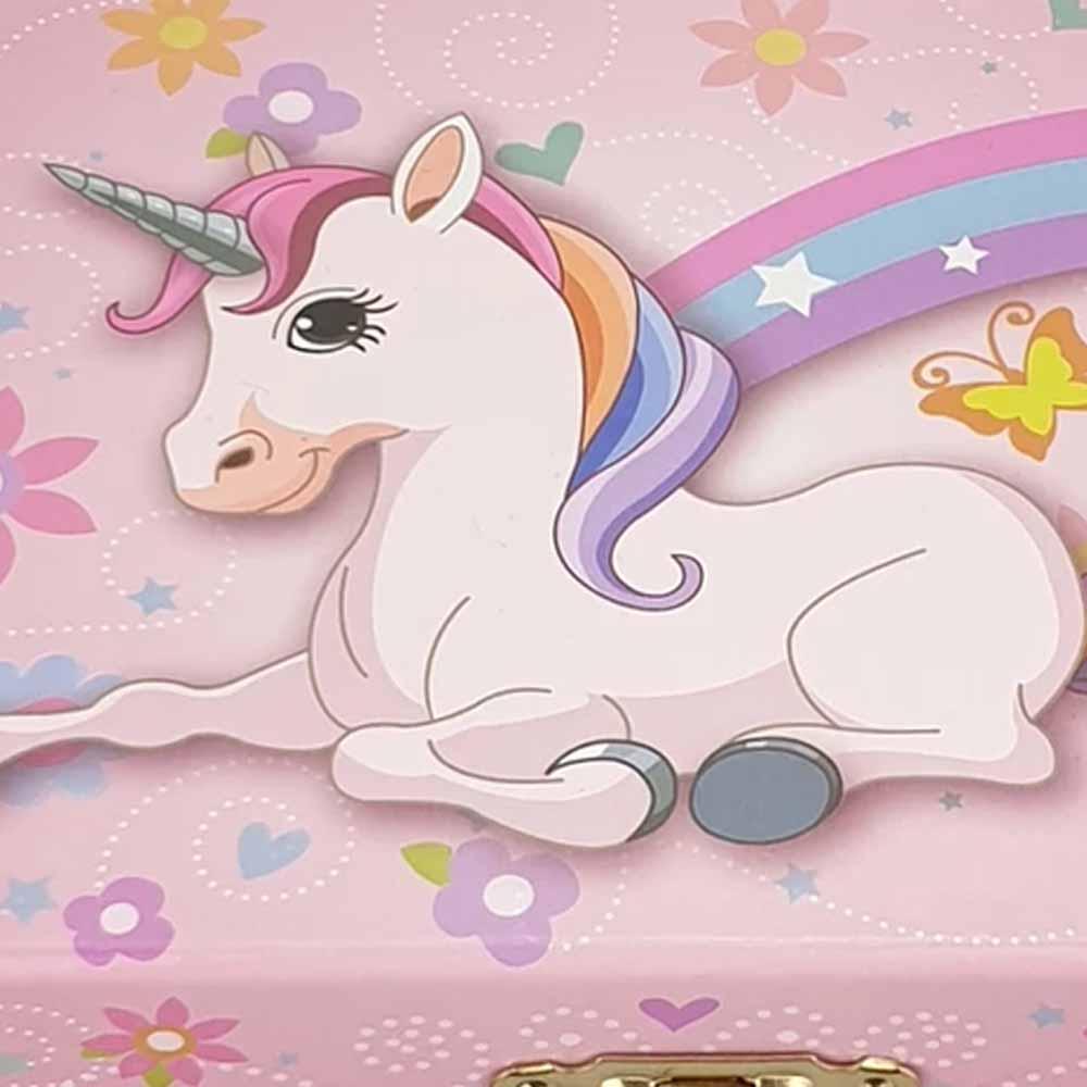 Rainbow Unicorn Jewellery Box, shown open and closed