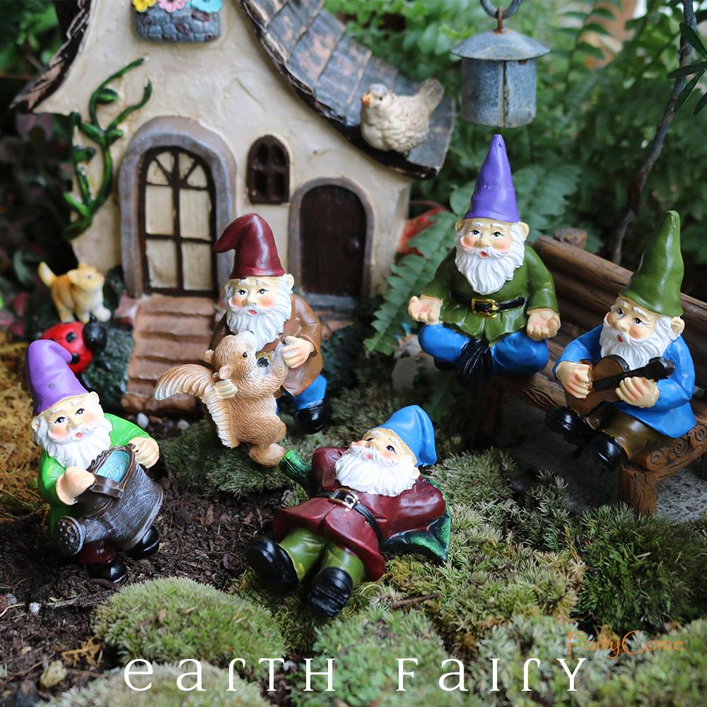 Resting Gnome Fairy Garden Figurines Earth Fairy Gnomes - Set of 5 