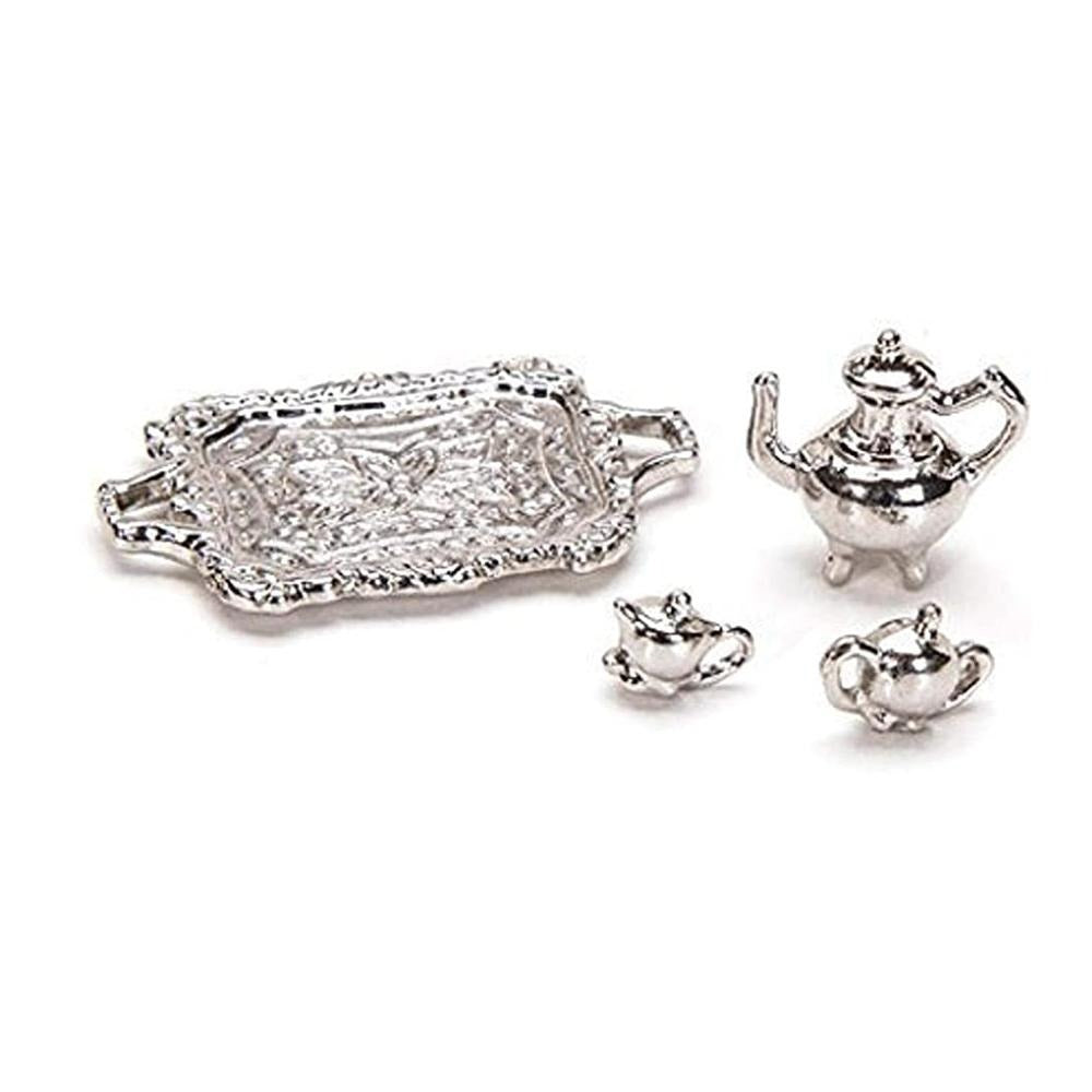 Miniature Silver Tea Service for Dollhouse or Fairy Garden by Earth Fairy