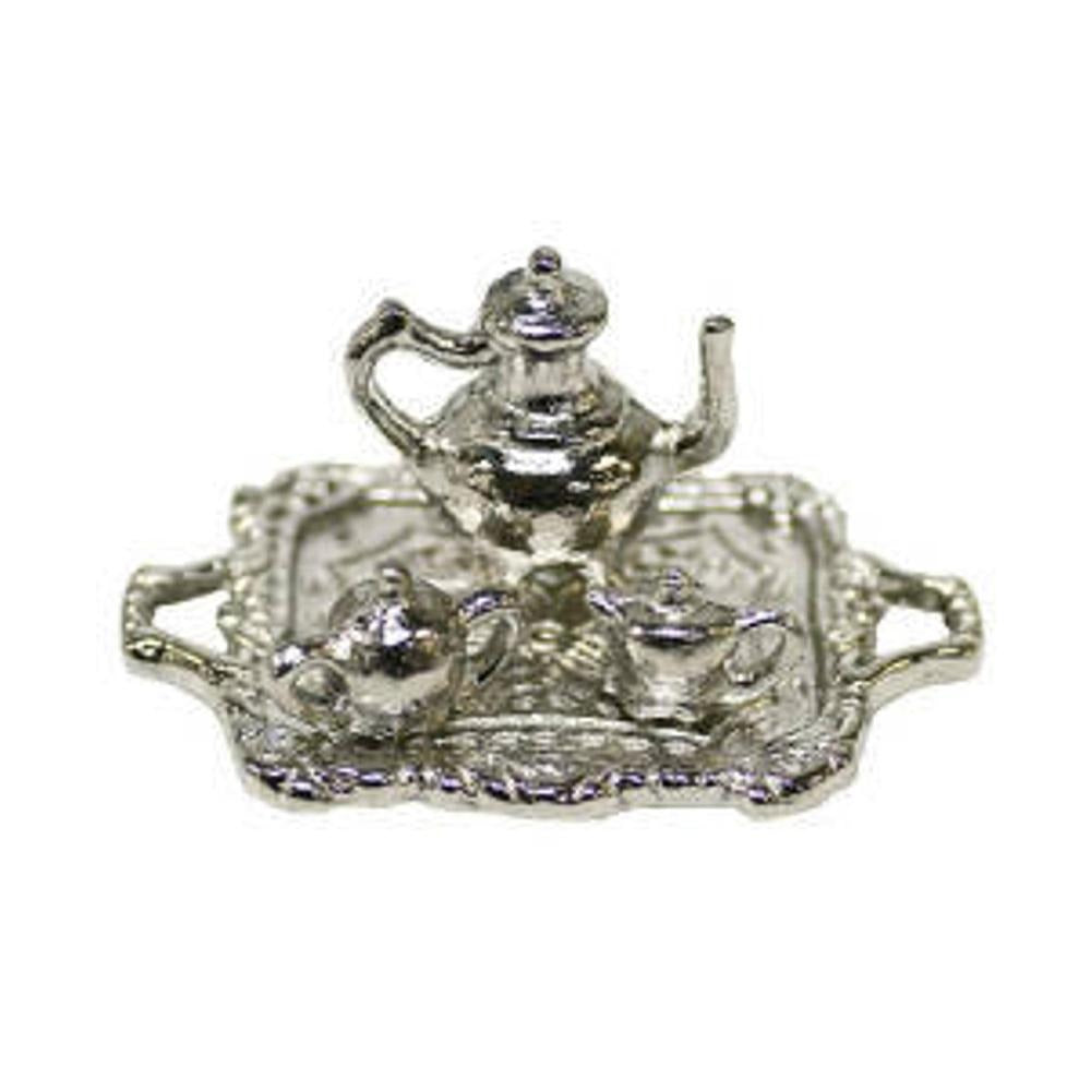 Miniature Silver Tea Service for Dollhouse or Fairy Garden by Earth Fairy