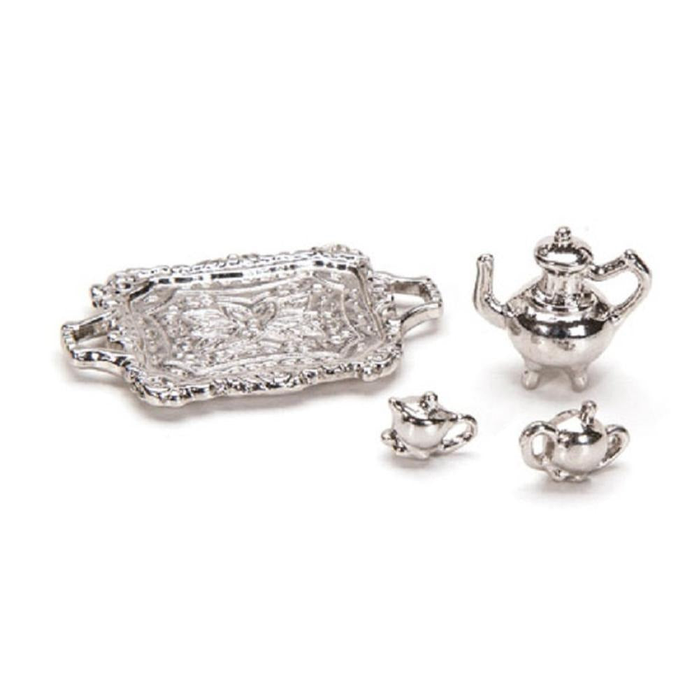 Miniature Silver Tea Service for Dollhouse or Fairy Garden by Earth Fairy