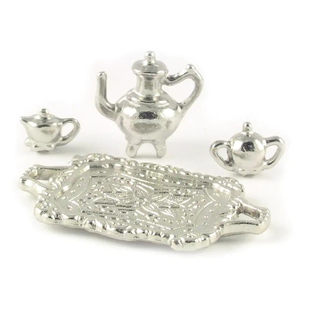 Miniature Silver Tea Service for Dollhouse or Fairy Garden by Earth Fairy