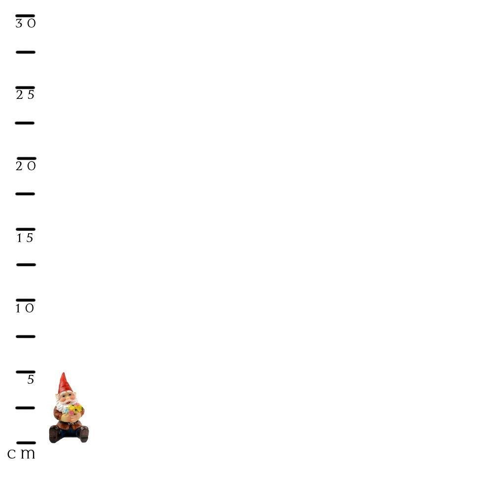 Sitting Gnome Holding Flowers, with Scale Ruler, from The Miniature Fairy Garden Gnome Collection by Earth Fairy