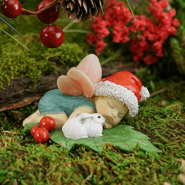 Fairies & Friends Sleeping Christmas Fairy Baby with Bunny Earth Fairy