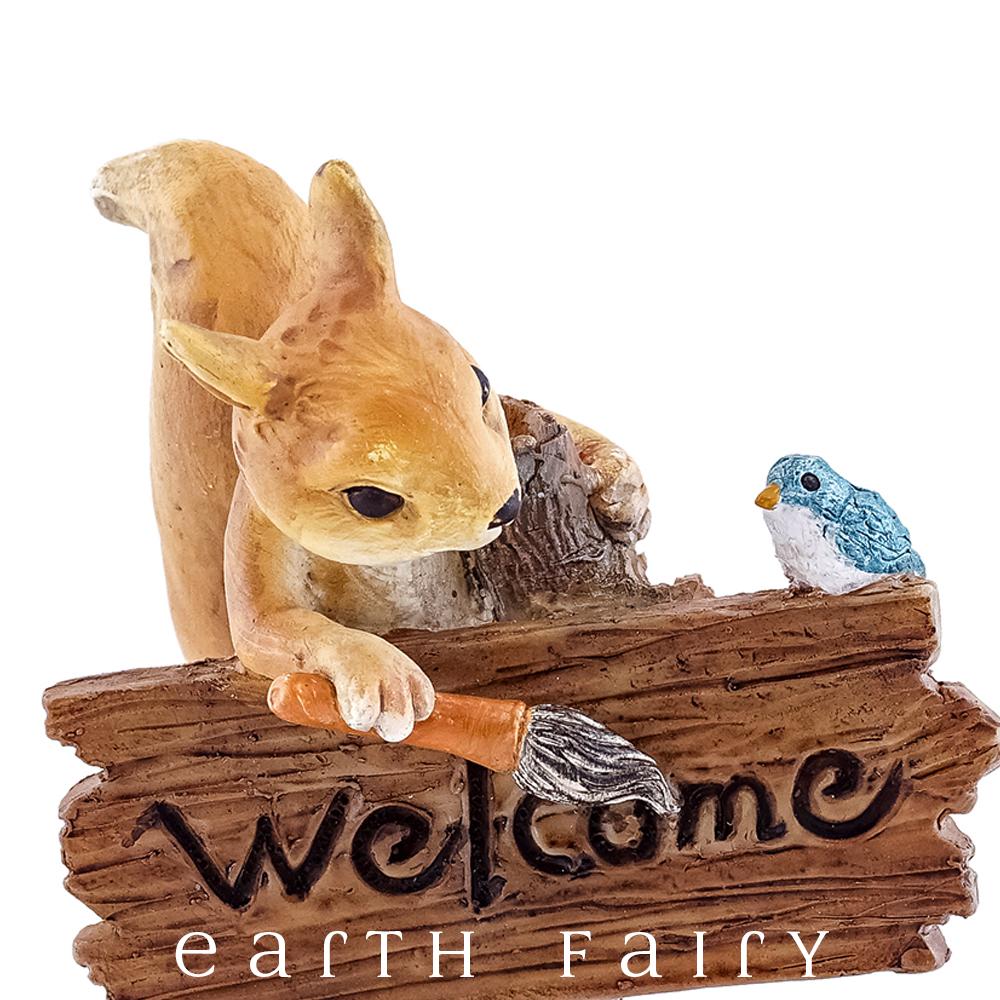 Squirrel Welcome Miniature Fairy Garden Sign, from The Miniature Sign Collection by Earth Fairy