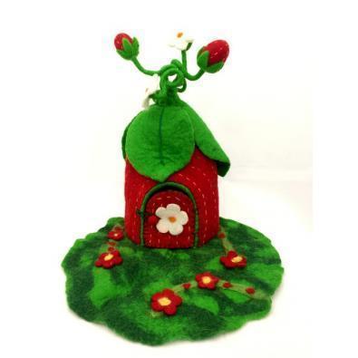 Strawberry Faery Home | Hand Felted Wool Toys - Australia | Earth Fairy