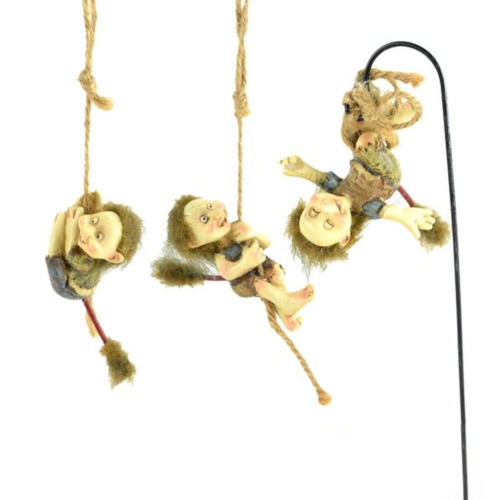 Swinging Trolls, Set of 3, from The Miniature Fairy Garden Troll Collection by Earth Fairy
