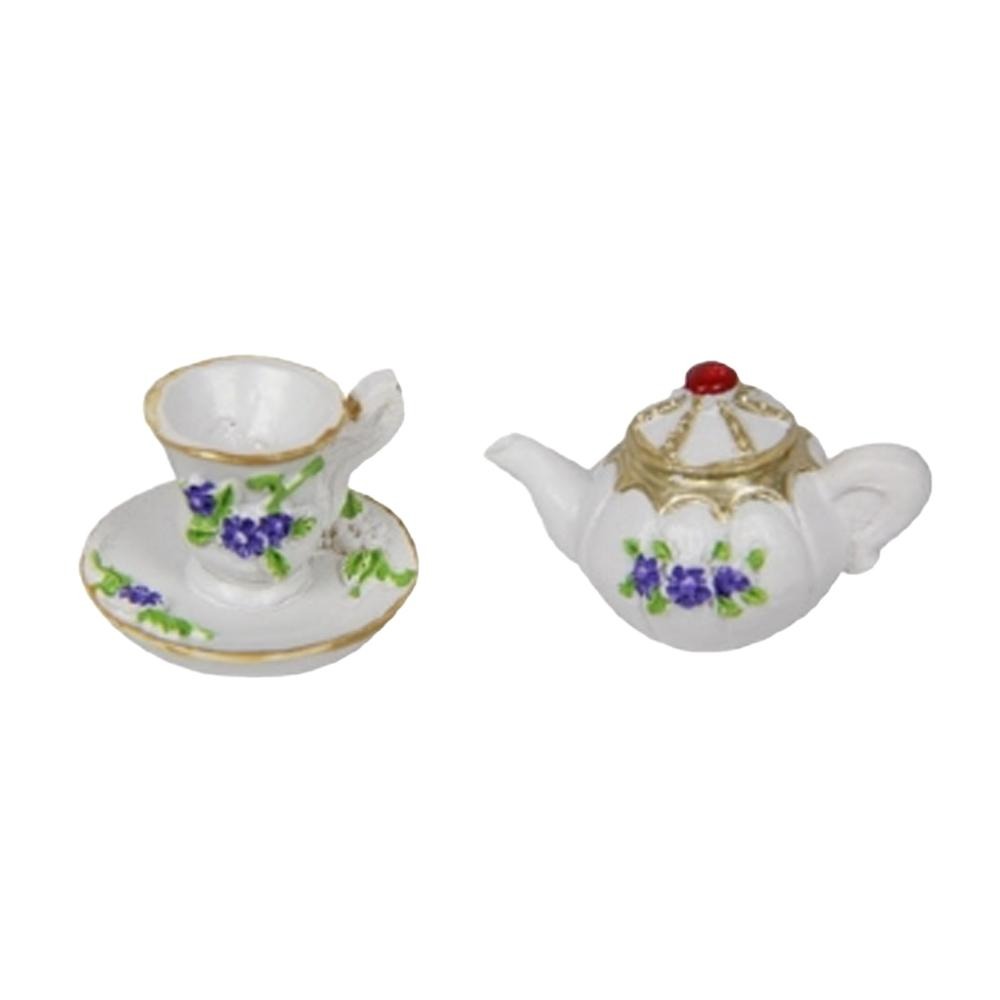 Tea Pot with Tea Cup - Lilac from the Fairy Garden Miniatures &amp; Collectibles Collection ( Australia) by Earth Fairy