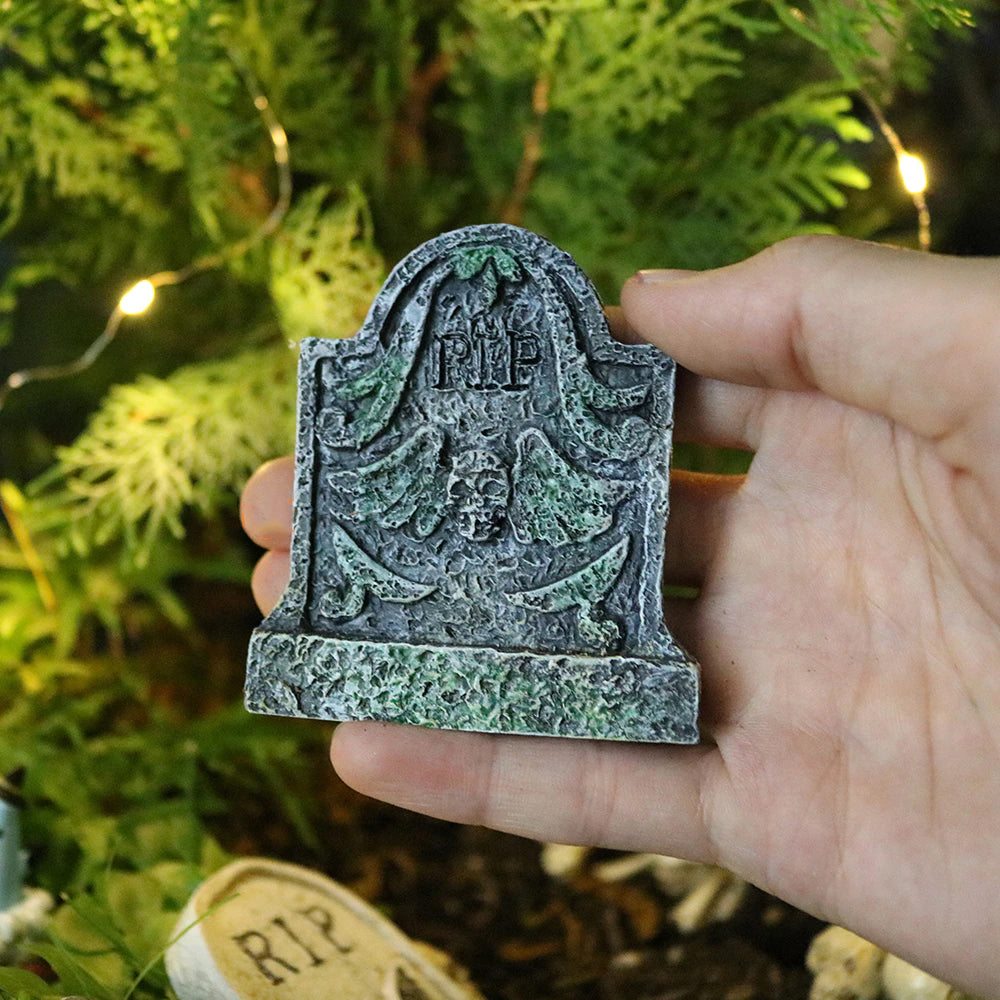 Miniature Tombstone Figurines - RIP with Winged Skull Tombstone
