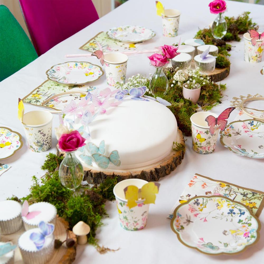 Truly Fairy Scallop Party Plates - Fairy Themed Party Decorations, showing indoor table setting
