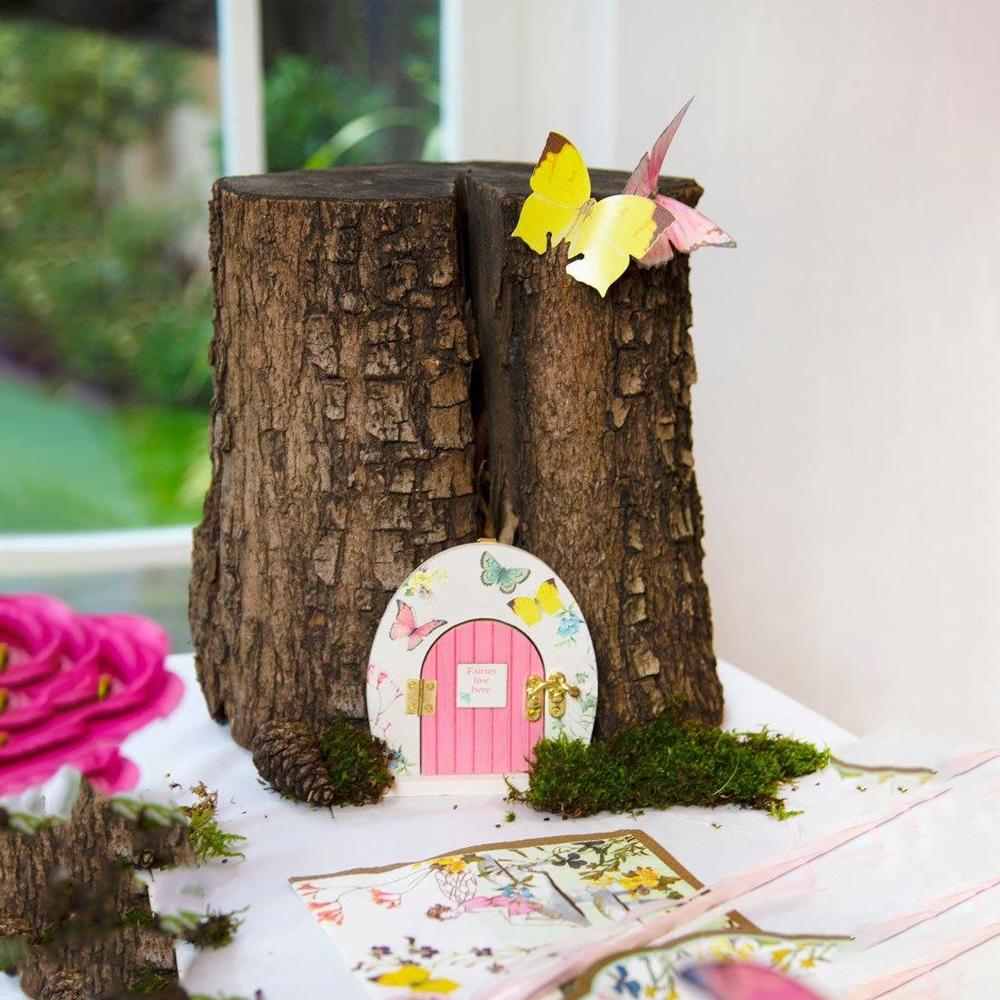 Truly Fairy Wooden Fairy Door, Fairy Themed Party Decoration, displayed on an indoor table setting