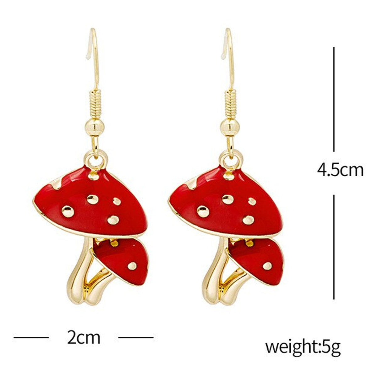 Twin Mushroom Earrings with measurements