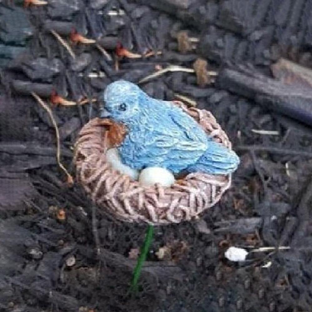 "Waiting to Hatch" Bluebird on Nest miniature figurine displayed on blank background