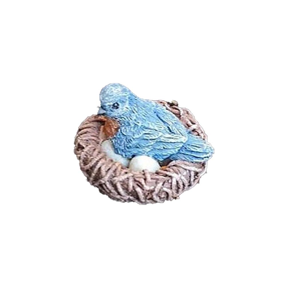 "Waiting to Hatch" Bluebird on Nest Miniature Figurine | Fairy Garden