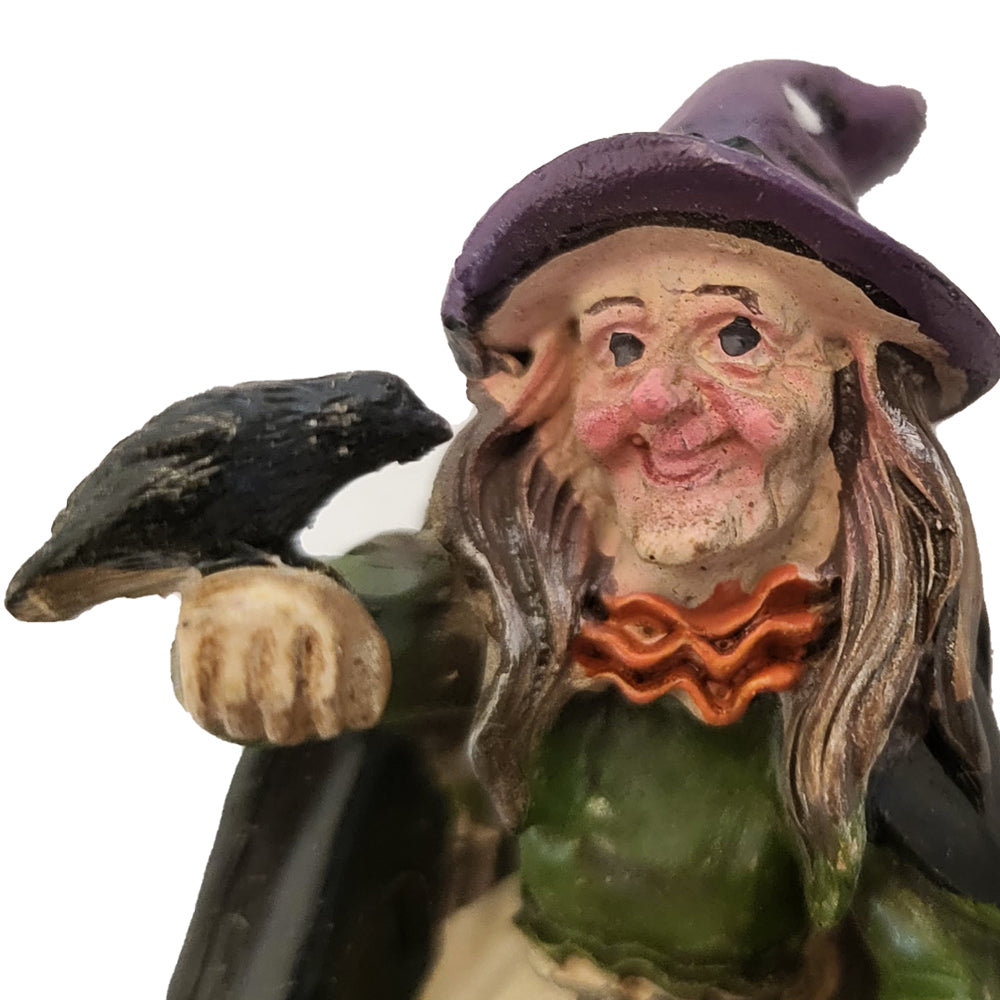 Miniature Witch with Raven Figurine