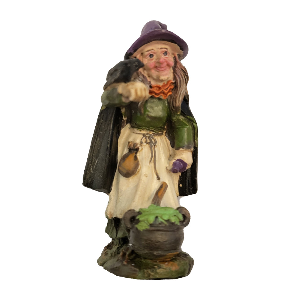 Miniature Witch with Raven Figurine