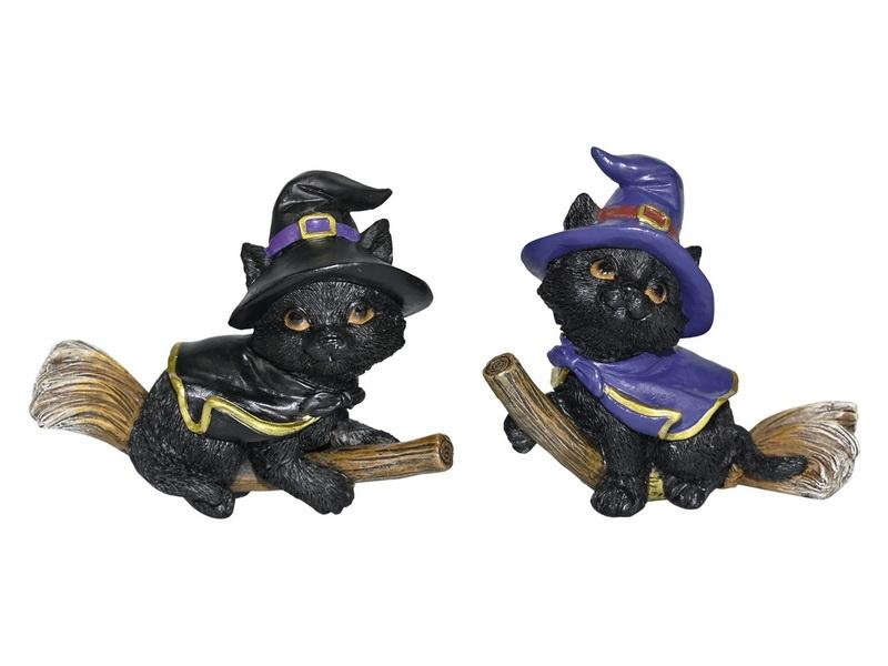 Witchy Cats on Broomsticks Ornamental Figurines