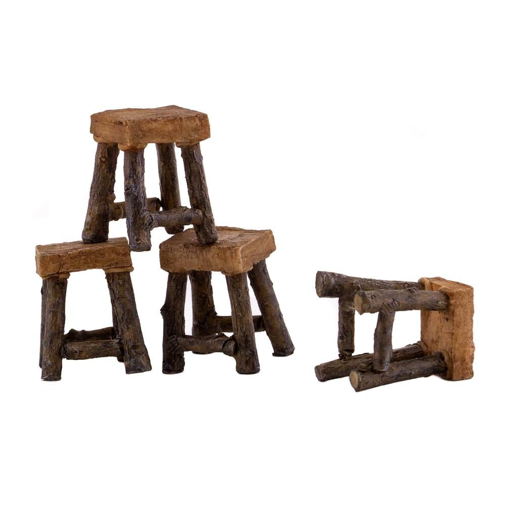 Wood Stools - Set of 4 - Micro from the Fairy Garden Furniture Collection by Earth Fairy