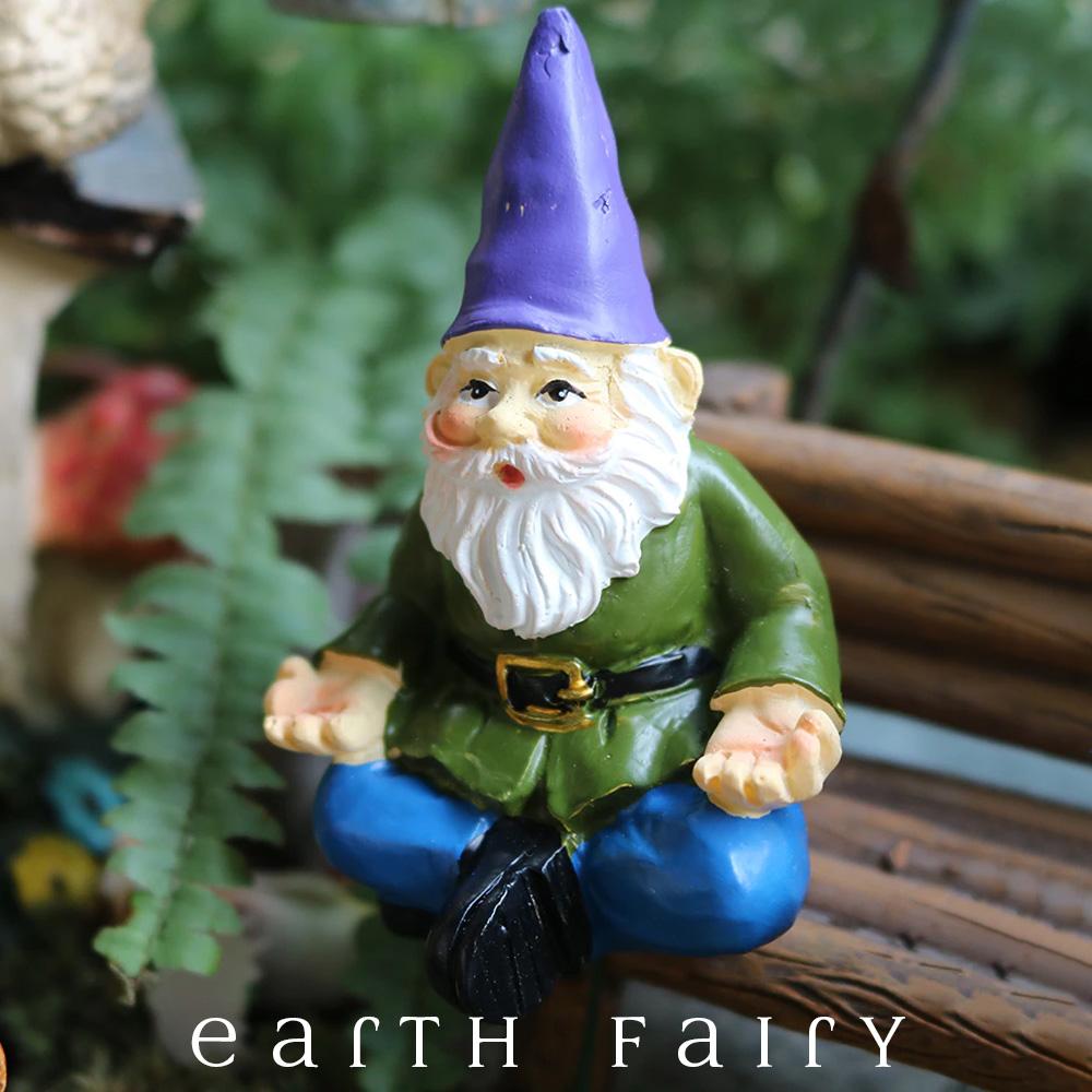 Yoga Gnome, Front View, from The Miniature Fairy Garden Gnome Figurine Collection by Earth Fairy